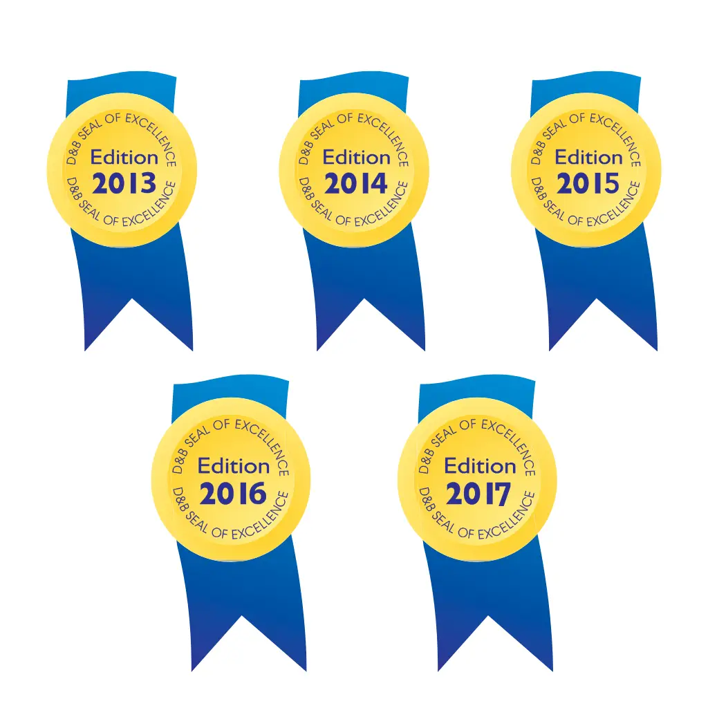 D&B Seal of Excellence, editions 2013 to 2017